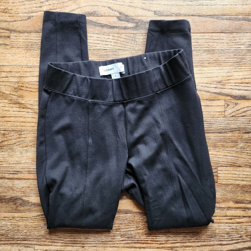 Old Navy Stevie Ponte Knit Skinny Pants Black Pintuck Seam Mid Rise Small